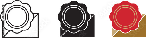 Wax stamp icon vector, on white background, black outline, full color isolated illustration