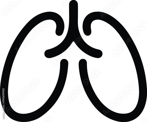 Lungs icon simple outline respiratory system, Minimal outline illustration of human lungs, representing breathing, respiratory health, oxygen flow, and medical anatomy in a clean modern icon style.