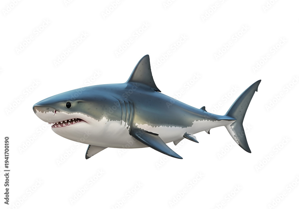Fototapeta premium Realistic 3D Shark Illustration with Sharp Teeth and Streamlined Body