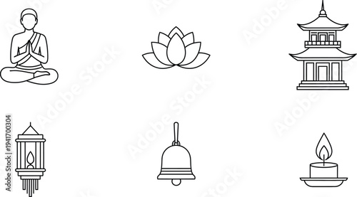 Buddhist symbols and icons illustration