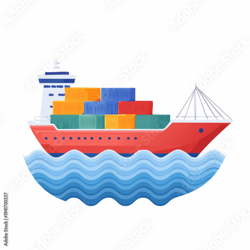 Vibrant Cargo Ship Navigating Blue Ocean Waves, Symbolizing Global Trade, Logistics, and Maritime Transport Services