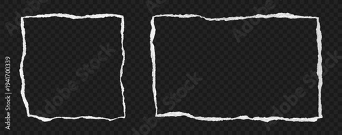 Paper frames made from realistic textured torn paper edges. Set of rectangular and square frame made from ripped edges of paper at transparent background. Vector.