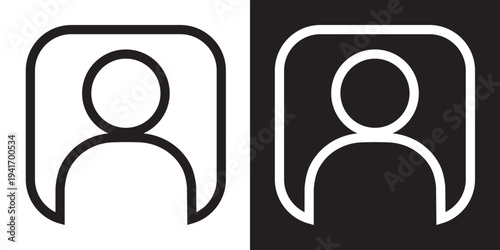 Vector illustration of a human silhouette inside a sharp square border. Modern outline and solid style ideal for directory listings, ID placeholders, and corporate contact management.