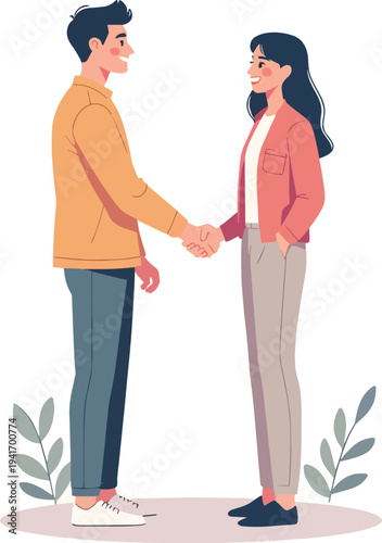due persone uomo e donna  che salutano, o saluti con affari famiglia contratto vettoriale 