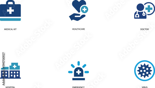 Medical Icons and Healthcare Symbols Set Featuring Doctor Hospital Emergency Virus and First Aid Kit