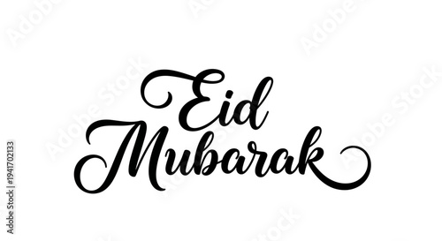 Eid Mubarak greeting card with elegant calligraphy on a plain background, viewed directly