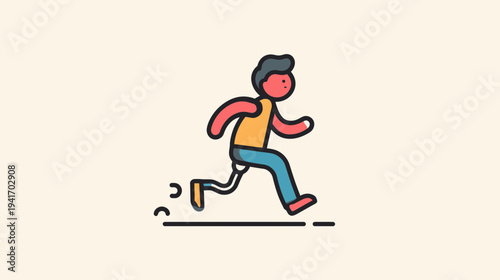 Athlete running with a prosthetic leg on transparent background