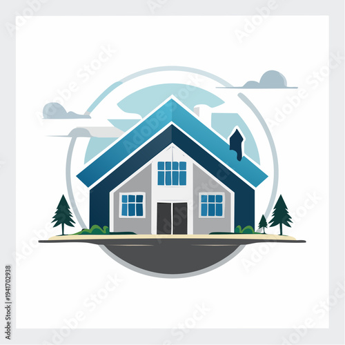 Sleek contemporary home illustration embodying modern living concepts and architectural design, ideal for real estate branding