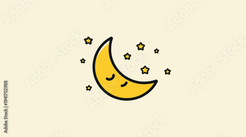 Cute Sleeping Moon With Stars Icon