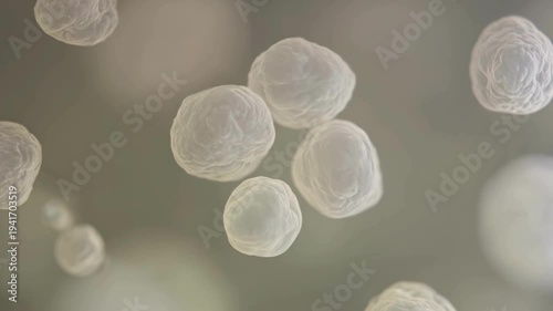 Microscopic view of floating biological cells in fluid environment, medical science concept for microbiology research, healthcare diagnostics, biotechnology development and laboratory analysis