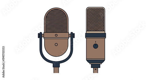 Vintage Microphones with Grille and Stand.