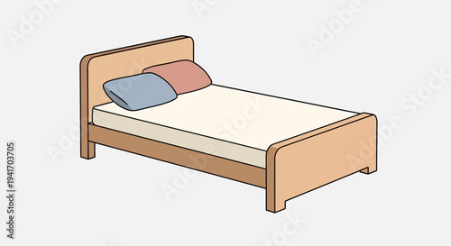 Single Bed with Pillows and Wooden Frame.