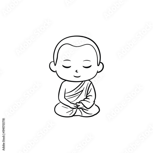 Black and white of a meditating monk in traditional robes