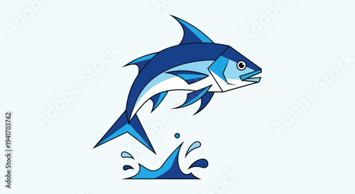 Blue Fish Jumping Out Water Illustration.