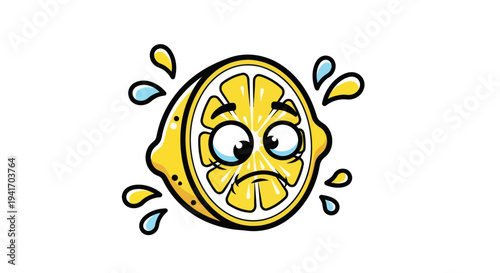Sad Lemon Character with Sweat Drops.