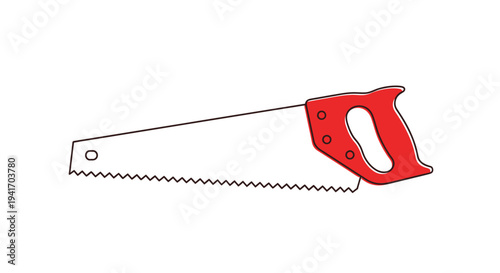 Hand Saw with Red Handle Illustration.