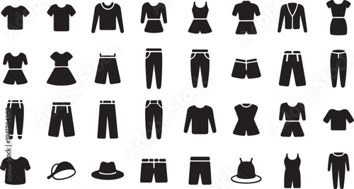 Collection of various clothing and accessories icons on white background
