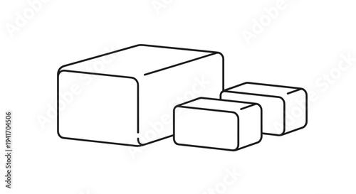 Simple line drawings of one large rectangular block and two smaller blocks of food like butter or tofu on a white background.