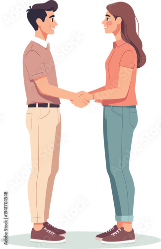 due persone uomo e donna  che salutano, o saluti con affari famiglia contratto vettoriale 