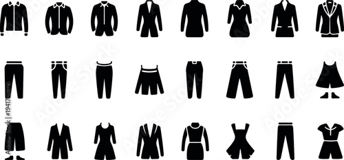 Collection of various clothing items for men and women in silhouette style