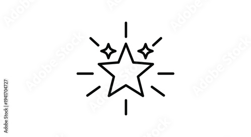 Simple line art of a central five-pointed star surrounded by sparkles and radiating lines to represent a glowing celestial object.