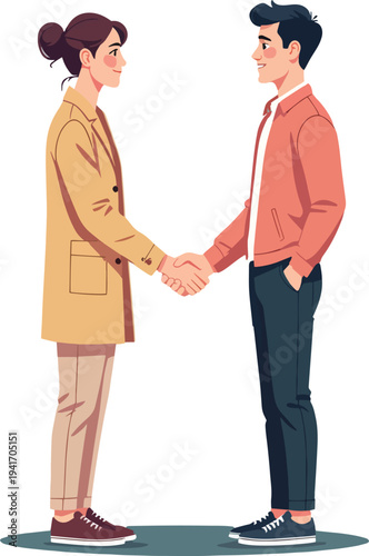 due persone uomo e donna  che salutano, o saluti con affari famiglia contratto vettoriale 