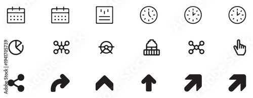 Web and business interface icons, calendar clock and banking building. vector illustration eps 10