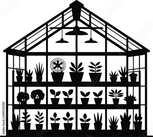 Greenhouse Interior With Potted Plants Silhouette