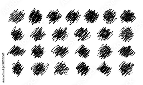 Set of 24 black hand-drawn abstract scribbles and scrawls