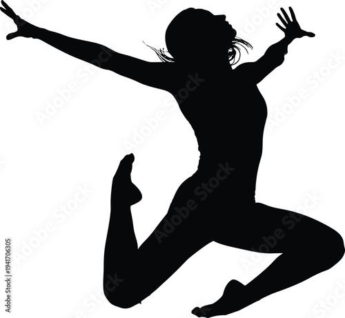 Jumping person silhouette in mid-air, energetic dance pose illustration, freedom expression artwork, athletic movement design, dynamic lifestyle concept, artistic performance representation