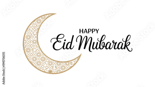Elegant eid mubarak greeting with a golden crescent moon design