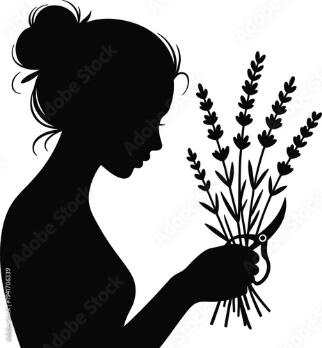 Lavender Harvest Floral Woman Silhouette