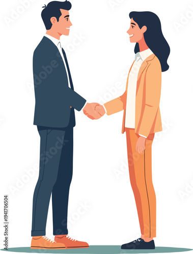 due persone uomo e donna  che salutano, o saluti con affari famiglia contratto vettoriale 