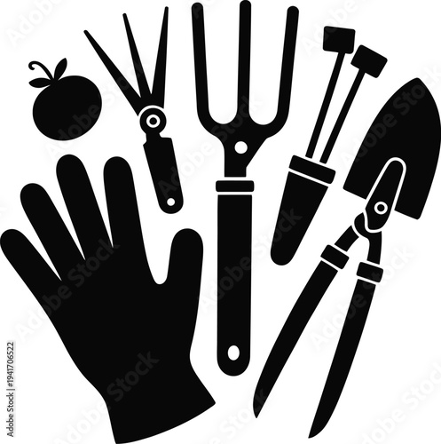 Essential Garden Hand Tools Silhouette Set