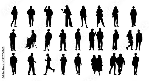 Set of 24 black business people silhouettes vector