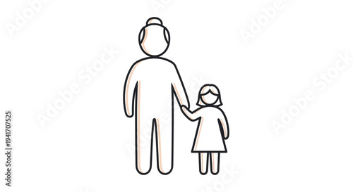 Father and Daughter Holding Hands Simple Illustration.