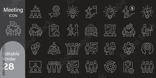 Business People HR Outline Vector Icon Set – Employee, Team, Recruitment, Management, Meeting, Organization, Leadership, Workforce UI Web App Editable Stroke