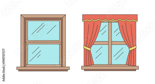 Windows with Curtains and Valance Illustration.