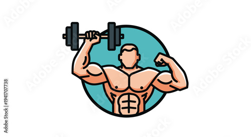 Muscular Man Lifting Weights Cartoon Character.