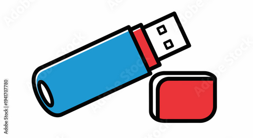 Blue USB Flash Drive with Red Cap.