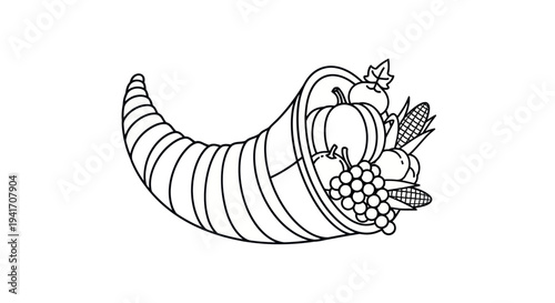 Black and White Illustration of Cornucopia.