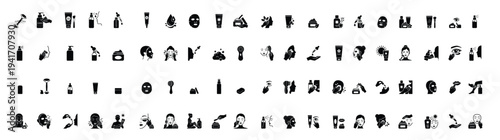 Skincare Routine Cosmetic Beauty Treatment Icon Set