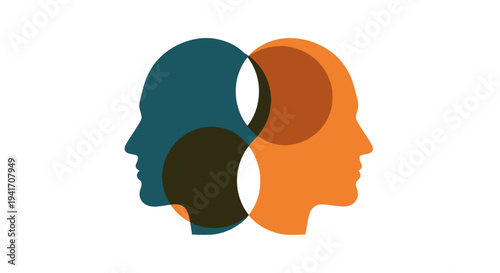 Two Human Heads Facing Opposite Directions.