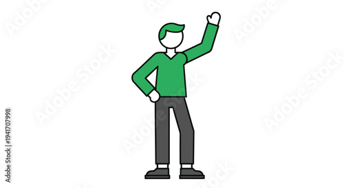 Cartoon Man Wearing Green Shirt Gesturing.
