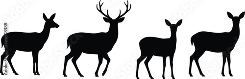 Large collection of forest animal silhouettes featuring bears deer foxes owls and boars for wilderness and nature conservation designs