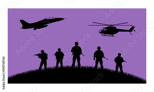 Soldiers standing on a hill top.