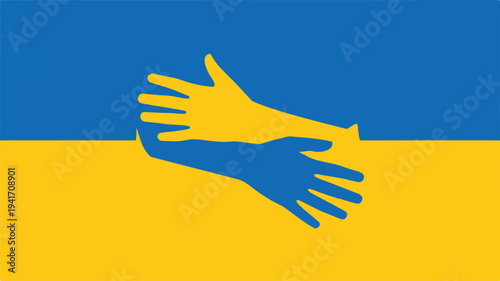 ukrainian flag with blue and yellow hands together in solidarity