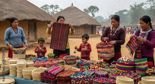 Tribal Women Selling Vibrant Woven Crafts