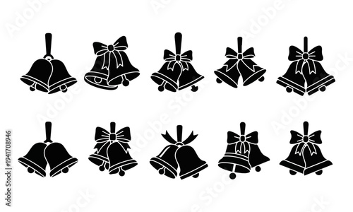 Black Christmas Bells with Bows.