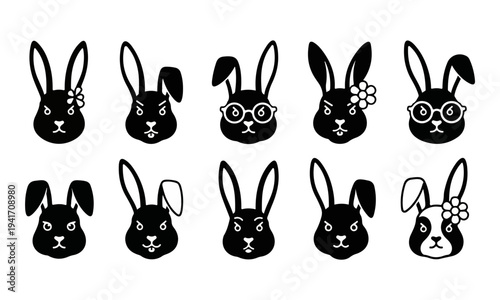 Black and white rabbit faces variety.